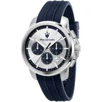 Maserati Successo Silverblå Silikon Herrkvarts Kronograf med Datum R8871621042 silver