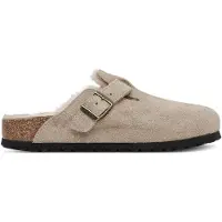 Birkenstock - Tofflor - Boston Shearling Leather/Suede Narrow Taupe för UnisexUll - Storlek 36 - Brun