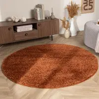 NATURL. Rund fluffig matta | Wish terrakotta hos Volero | Ø 120 cm | Polypropen | Enfärgad | Rund | Hög lugg