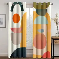 A Family Of Home Textiles Geometrisk japansk stil Nordisk vind Abstrakt konst Polyester Morandi färgblock tunna gardiner för heminredning i vardagsrummet i sovrummet 200W240H(CM)79x95in&Grommet Top