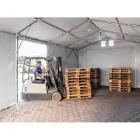TOOLPORT Lagertält 6x8 m - 3,0 m sidohöjd med hissport, PVC 850 grå, inkl. hållfasthet (underlag: jord)