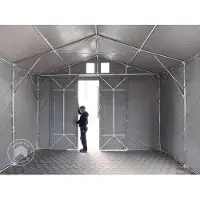 TOOLPORT Lagertält 8x10 m - 3,6 m sidohöjd med skjutport, PVC 850 grå, inkl. hållfasthet (underlag: betong)