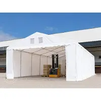 TOOLPORT Lagertält 5x14 m - 2,6 m sidohöjd, med bottenram, PVC 800 vit, utan hållfasthet (Säkerhetspaket)
