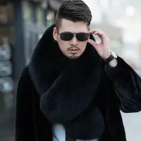 WTEMPO Pälsscarf för män Varm på vintern Förtjockad fuskpälskrage Överdimensionerad rävpälsscarf Helläder Silver Fox