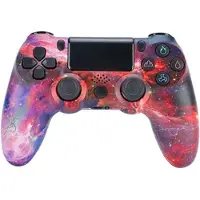 Mtp Products Trådlös spelkontroll Gamepad för PS4 Speljoystick med högtalare och stereoheadsetuttag - Röd stjärnhimmel