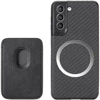 Mtp Products Samsung Galaxy S21 FE 5G Magnetisk Skal med Korthållare - Kolfiber - Svart