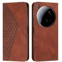 Mtp Products Xiaomi 15 Ultra Rhombusmönster Plånboksfodral med magnetisk stängning - Brun