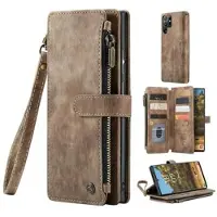 CASEME C30 Multifunktionellt Samsung Galaxy S22 Ultra 5G Plånboksfodral - Brun