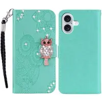 Mtp Products iPhone 16 Plånboksfodral med uggla och rhinestone - Cyan