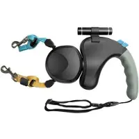 Mtp Products Benwis HA-DWL-2 dubbel upprullningsbart koppel för husdjur med LED-ficklampa - Svart