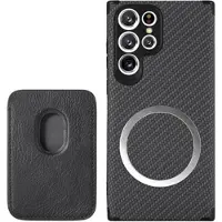 Mtp Products Samsung Galaxy S22 Ultra 5G Magnetisk Skal med Korthållare - Kolfiber - Svart