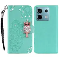 Mtp Products Xiaomi Redmi Note 13 Pro/Poco X6 Plånboksfodral med uggla och rhinestone - Cyan