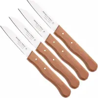 Knivesandtools Traditional Paring Knife, carbon steel, beech wood, 4-piece set of peeling knives