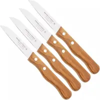 Knivesandtools Traditional Paring Knife, stainless steel, olive wood, 4-piece set of peeling knives
