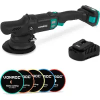 Vonroc PRO Dual Action Polermaskin 20V – Ø 150mm | Inkl. 2.0Ah batteri, snabbladdare och 5 polerrondeller