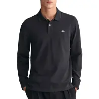 Gant för män. 2230 Shield piké pikétröja svart (M), Casual, Bomull, Lång ärm