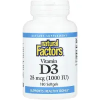 Natural Factors , Vitamin D3, 25 mcg (1 000 IU), 180 mjuka kapslar