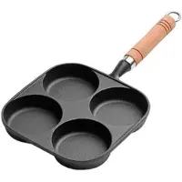 QQ STUDIO Stekpanna i gjutjärn med fyra hål, Obehandlad non-stick, Universell för induktionshäll och gasspis Fried egg pan black