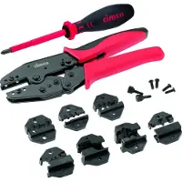 Cimco 106210 Presstångset 8 delar Koaxialkontaktdon BNC, TNC, Fiberoptisk kontakt, Modularkontakt (västerländsk) Inkl. växlingsbar crimpinsats RJ10, RJ11, RJ45