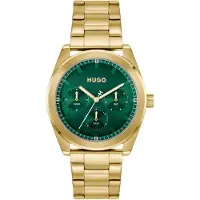 HUGO Gold-tone watch with green dial