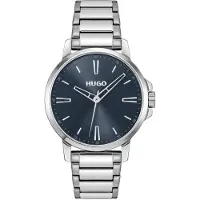 HUGO Blue-dial watch with steel bracelet
