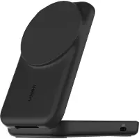 Belkin UltraCharge - Trådlöst laddställ - 2-i-1, Qi2, magnetisk, vikbar + växelströmsadapter - 25 Watt - Ultra Fast Charge (USB-C) - svart