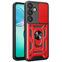 Mtp Products Samsung Galaxy S25 Hybrid Skal med Roterande Ring med Kameraskydd - Röd