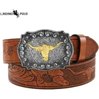 L.RIDING PULO Western Cowboy Bälte Vintage Taurus Präglat Ungdom Klassiskt Män Unisex Punk Präglat Läderbälte 120cm silver
