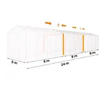 TOOLPORT Lagertält 5x24 m - 2,6 m sidohöjd, med bottenram, PVC 800 grå, inkl. hållfasthet (underlag: betong)