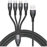 Mtp Products Nylonflätad Universell 4-i-1 USB Kabel - 66W, 2m - Svart