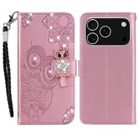 Mtp Products iPhone 17 Pro Max Plånboksfodral med uggla och strass - Roséguld