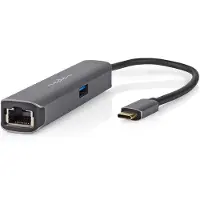 Nedis USB Multi-Port Adapter | 4-in-1 | USB 3.2 Gen 1 | USB-C(tm) Hane | HDMI(tm) Utgång / RJ45 Hona / USB-A Hona / USB-C(tm) Hona | 5 Gbps | 0.20 m | Rund | Guldplaterad | PVC | Antracit | Låda