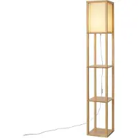 QAZQA Modern golvlampa trä med beige skärm - Stojan