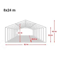 TOOLPORT Lagertält 8x24 m - 2,6 m sidohöjd, med bottenram, PVC 800 vit, inkl. hållfasthet (underlag: jord)