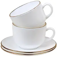 KINGHOFF koppar-set med 6 koppar, 12 delar, rund, opalfärgad, vita med gulddetaljer, KINGHOFF KH-1929