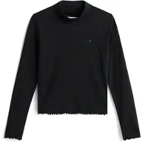 Tommy Hilfiger Essential Ruffle Ribbed Long Sleeve Top