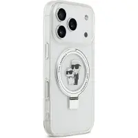 Karl Lagerfeld iPhone 17 Pro Ringstand Karl & Choupette Mag fodral - Vit
