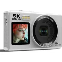 Mtp Products S150 Pro 5K digitalkamera med dubbla skärmar och 32GB minneskort - vit