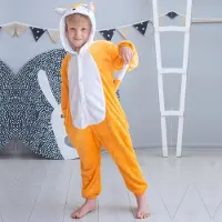 Haicospl Orange fox Cosplay Kigurumi Halloween Pojkar Flickor Huva Onesie Varm flanell Pyjamas Barn Sovkläder Hemkläder Jumpsuit 7T orange