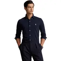 Ralph Lauren för män. 710654408016 Ultralätt marinblå pikéskjorta (S), Casual, Bomull, Klassisk, Lång ärm, Marino