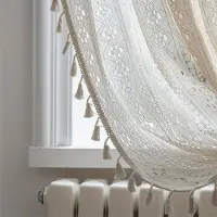 Cozy Up Home Spetsgardiner för sovrum Elfenben Eleganta viktorianska Gardiner Blommiga köksfönstergardiner W150*H160cm（330g)