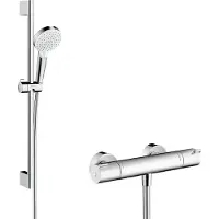 Hansgrohe Crometta fristående duschsystem med Vario duschset 65 cm och Ecostat 1001 CL termostatblandare