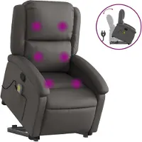 vidaXL Uppresningsfåtölj med Massage, Fällbar, Grå, Äkta Läder