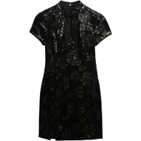 Superdry för kvinnor. W8012036A Mandarin Sequin Miniklänning svart (S), Casual, Parti, Polyester, Kort ärm