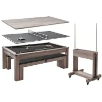 Vevor 214 cm biljardbordskombinationsset, 3-i-1 multispelsbiljardbord med matplats och pingisbord, 2 bänkar för förvaring och tillbehör, inkluderar bollköställ och kritborste, för familjens rekreation
