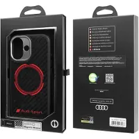 Audi RSQ MagSafe-fodral i kolfiber med röd cirkel för iPhone 17 – Svart