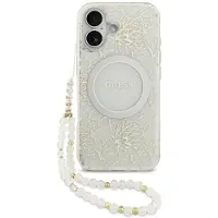 GUESS iPhone 17 IML Flowers Allover Electros kal med pärlband - MagSafe-kompatibel - Vit