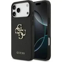 GUESS Grained Big 4G & Classic Logo-fodral till iPhone 17 Pro Max – svart