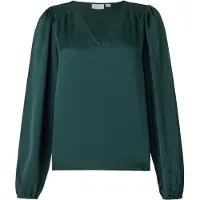 Vila Ellette Smock Satin Top Blus Med Lång ärm