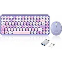 Perixx PERIDUO-713 Purple DE Tangentbord, mus-set Trådlös Hotkey-funktion Tyska, QWERTZ Lila, Syrénlila